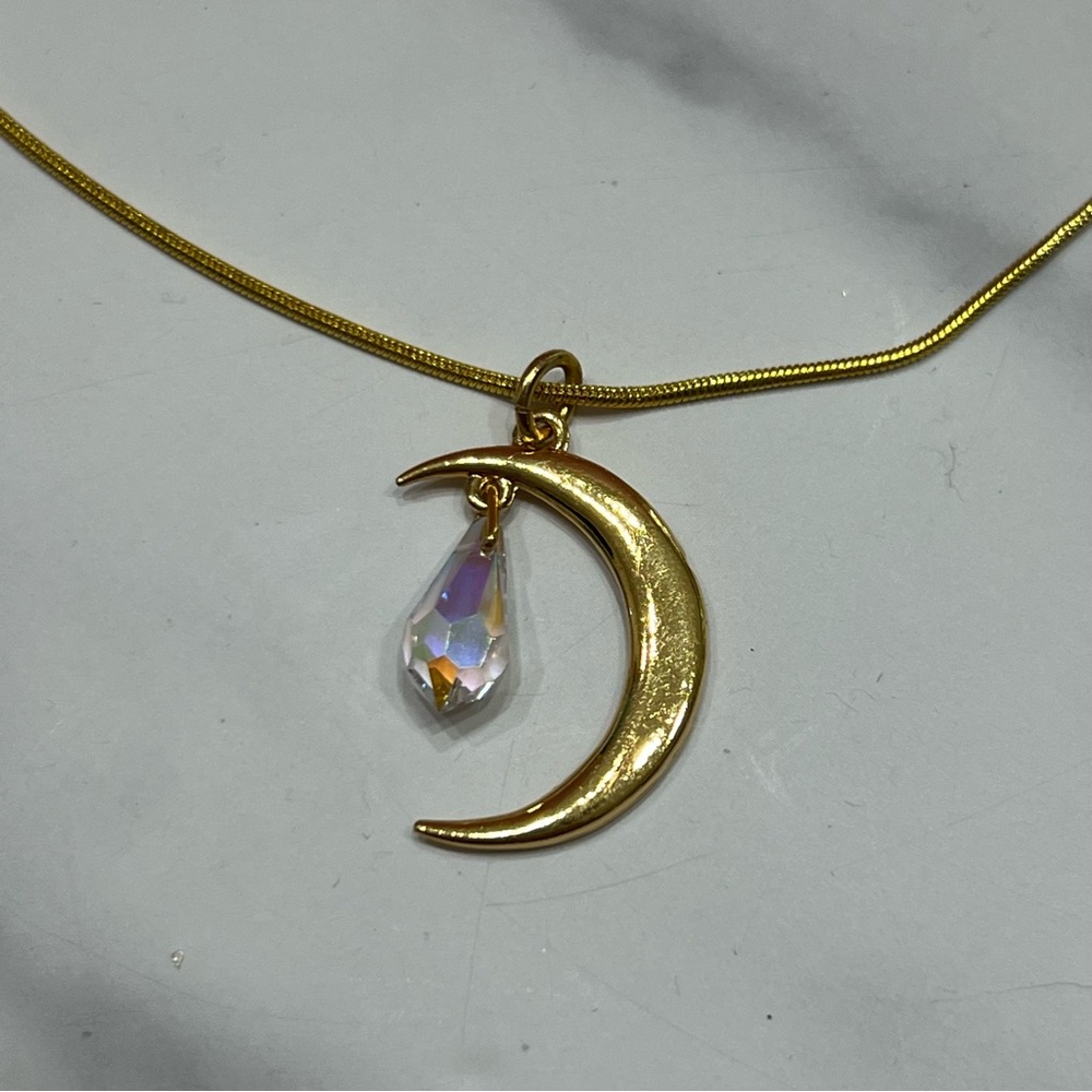 Vintage Crescent Moon Necklace Celestial Witchy Fairycore 18K Gold Plated Chain